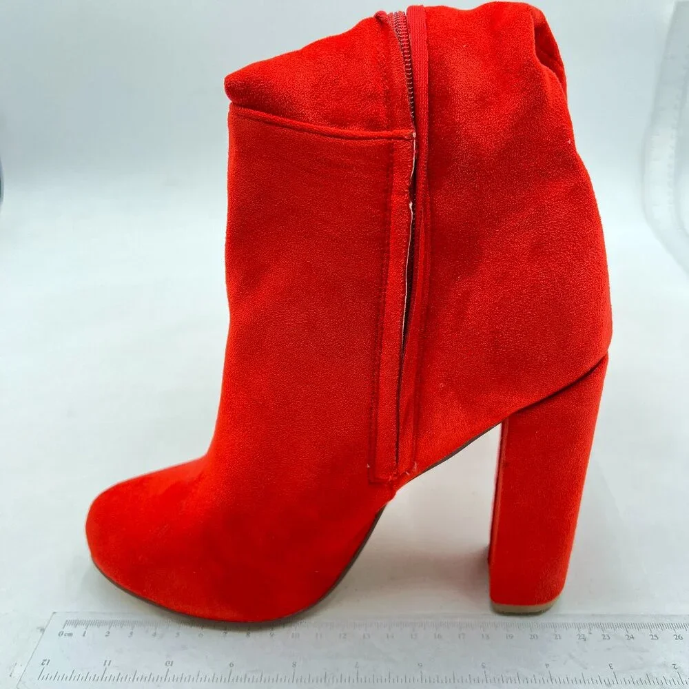 Red Women Over The Knee Chunky High Heels Stretch Thigh High Zipper Long Boot
